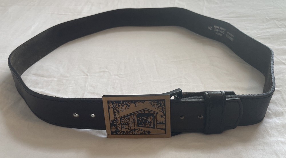 Vintage 70&rsquo;s Langley Bridge Buckle Shrunken Shag Leather Brown Belt 42