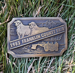 1983 Franklin County Fair Farm Tractor Metal Western Belt Buckle sheep carnival