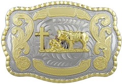 Praying Cowboy Horse Cross Faith Western Rodeo Fashion Large Gold Tone Buckle