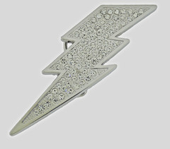 Mens Womens Flash Belt Buckle Rhinestone Silver Metal Fashion New Lightning Bolt