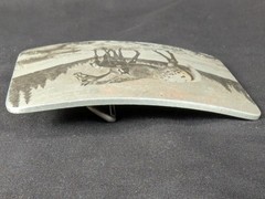 Vintage Perma-Tech Belt Buckle Appaloosa Mare and Foal Etched Aluminum 3.5 Inch