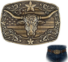 Western Cowboy Belt Buckle for Men, Cowgirl Longhorn Bull Belts Buckles Texas