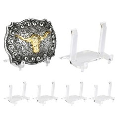 swakuszy 6-Pack Acrylic Belt Buckle Display Stand for Men, Women, Silver