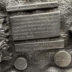 Vtg Anheuser-Busch Budweiser Belt Buckle 1987 American Carpenter Salute C-175