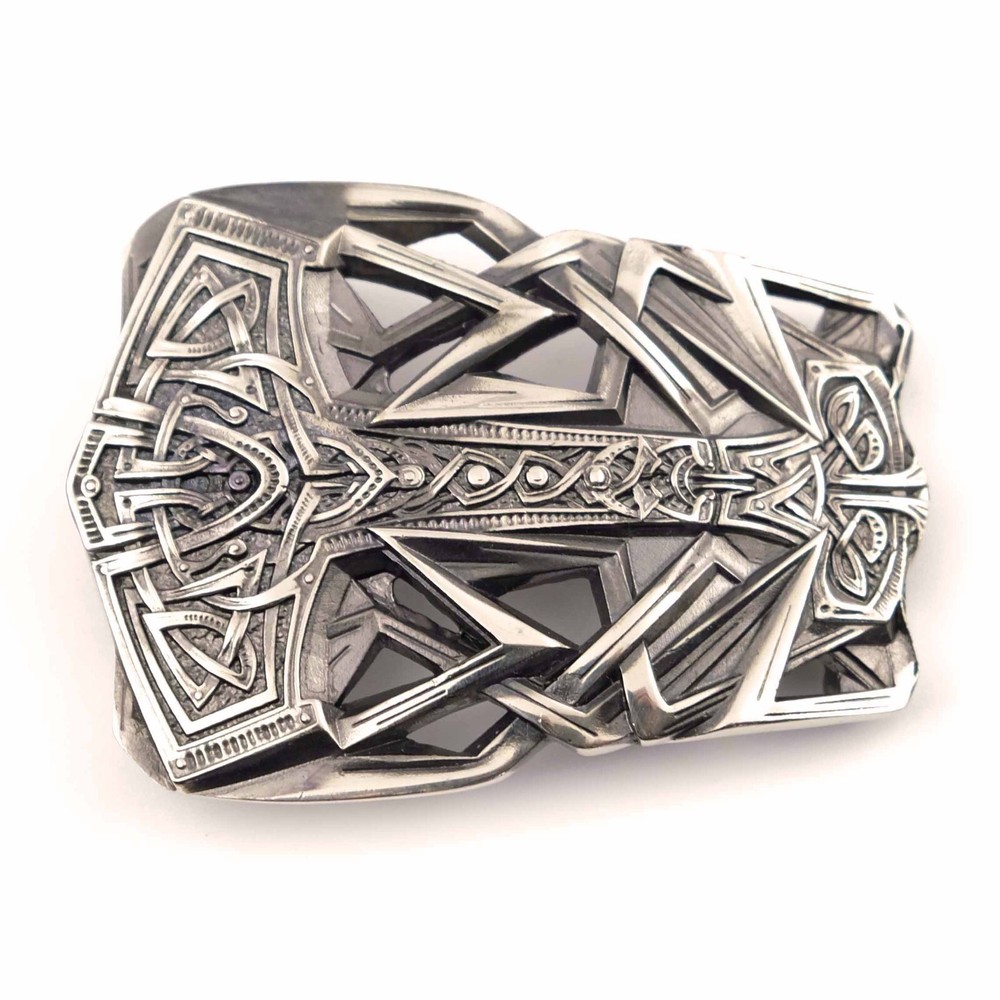 Thor&rsquo;s Hammer german silver buckle, Scandinavian Old Norse Mjolnir belt buckle