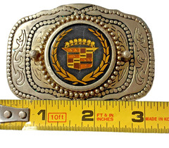 Vtg 1970s Western-Style Cadillac Crown Logo Automotive Belt Buckle Enamel Inlay