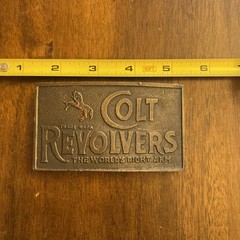 VINTAGE COLT REVOLVERS BRASS BELT BUCKLE ~ ANTIQUE FINISH