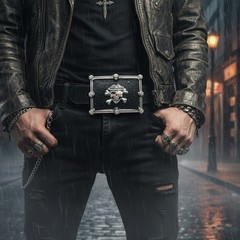 NEW Men Women Buckle Silver Skulls Skeletons Black Pirate Death Square Punk Rock