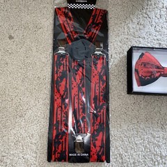 Halloween Bloody Bow Tie & Matching Suspenders Set Tuxedo Wedding Prom Youth Men
