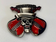 MUSIC Skull in Fedora Hat Crossed Electric Guitars Musician Rockstar Belt Buckle