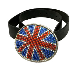 British Union Jack England 36&Prime; Belt Flag Red Blue White Rhinestone Buckle