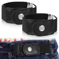Ptwola 2 Pcs Men Side Belts No Buckle Elastic Belt Without One Size, Black