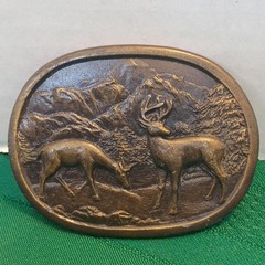 Indiana Metal Craft Oval Western Deer Buck Mountain Scene Belt Buckle Bronze E97