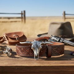 Men Western Dark Silver Color Metal Belt Buckle Long Horn Texas Cow Bull Skull