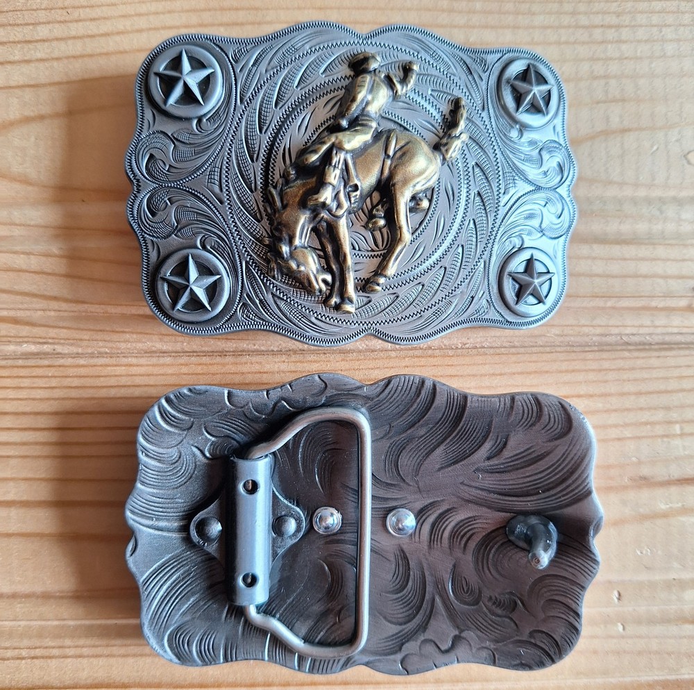 Rodeo stars western country metal & bronze belt buckle