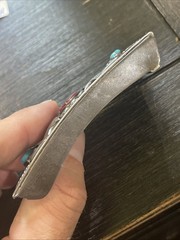 Vintage Native American Mexico Silver Turquoise & Coral Belt Buckle – 56 G