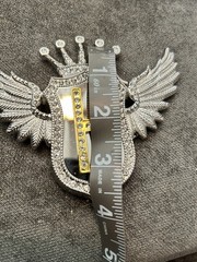 Winged Crown Initial H Rhinestone Belt Buckle, Silver/Gold, 1.5in