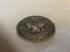VTG Bald Eagle Soaring Ornate Oval Belt Buckle Majestic Wings Flying Patriotic