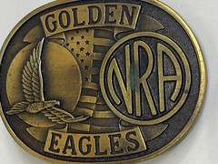 Vintage NRA GOLDEN EAGLES Belt Buckle Brass American Flag With Original Box