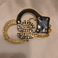 Men&rsquo;s Gold/Black Dollar Sign Rhinestone Metal Clip Belt Buckle Fits 1.5in