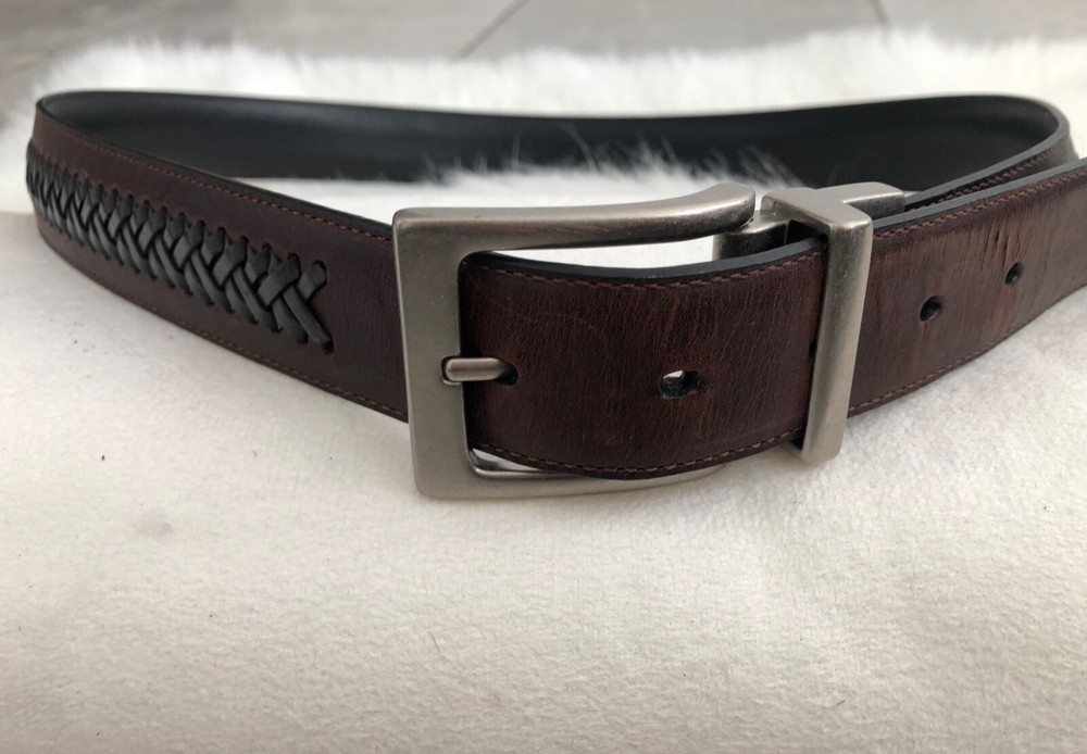 Columbia Mens 36/90 Reversible Leather Belt Brown Braid to Smooth Black Twist