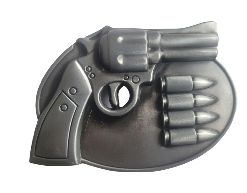 Silver Finish Pistol Gun & Bullets Buckle Western Cowboy Belt Buckle