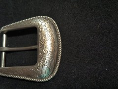 Vintage Western Style Belt Buckle Silver Tone Engraved Scroll & Flowers