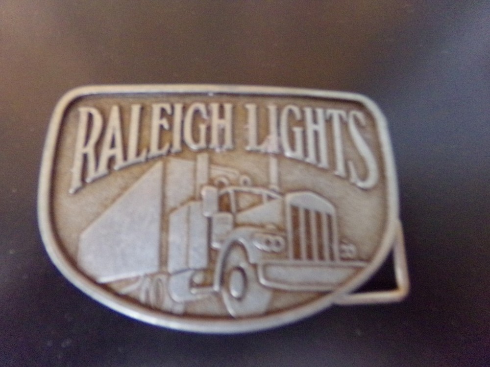 Mens Vtg Raleigh Lights Cigarettes Belt Buckle w/ Semi Truck NEW Pewter Color