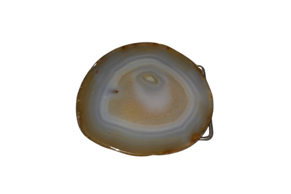 Earthtones Brown Gray Polished Agate Stone Slice Belt Buckle