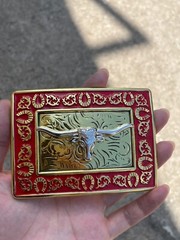 Western Buckle Gold Silver Red Longhorn Bull Cowboy Fit 2 » Hebillas Vaqueras