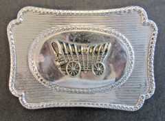 VTG Metal Wagon Belt Buckle Cowboy Western Silver Tone
