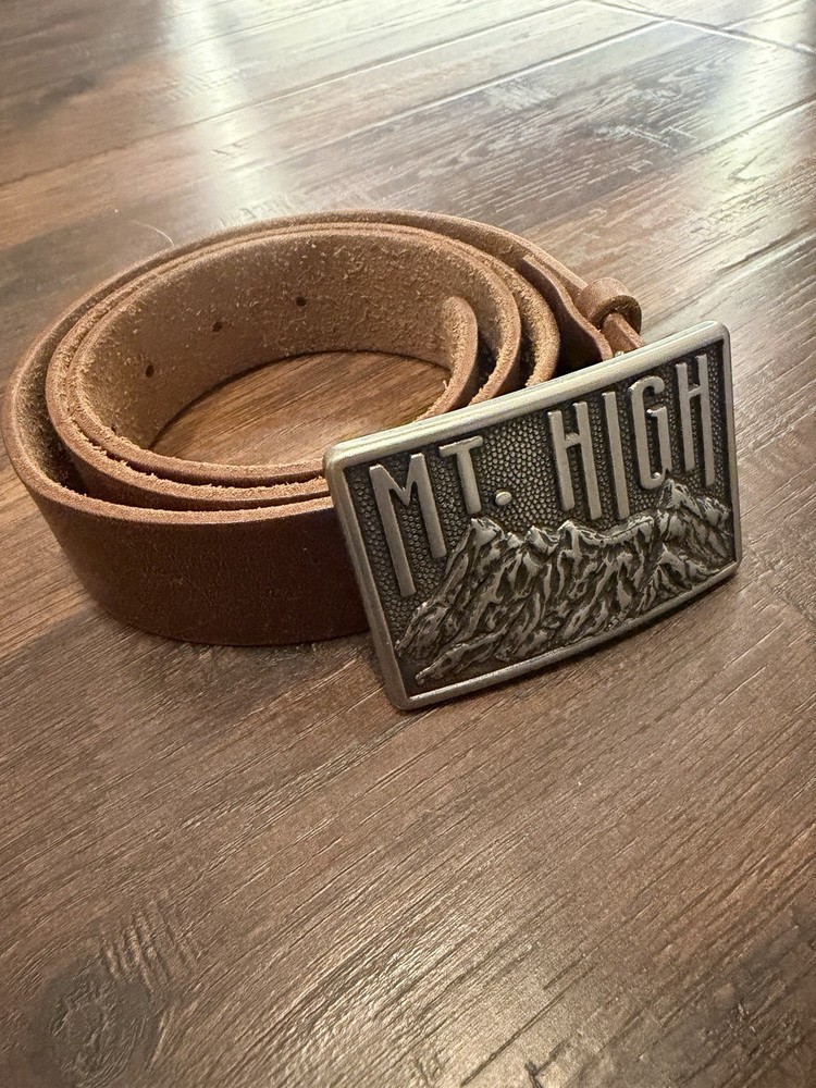 MT. HIGH Western Buckle Brown Leather Rectangular Metal Mountain Outdoor Men&rsquo;s