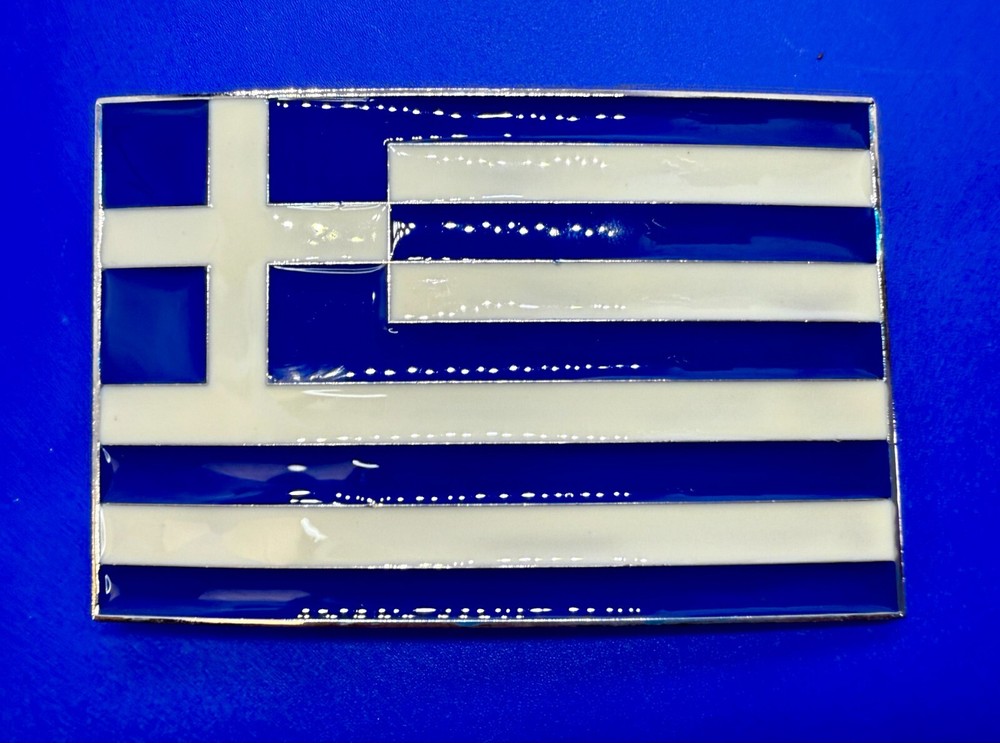 Greece Country in the Balkans Flag White Blue Enameled Patriotic Belt Buckle