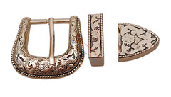 Western Cowboy Gold Flower Engraved Ranger Belt Pin Buckle Set Fits 1-1/8&Prime; Strap