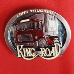 Vintage King of the Road Lone Trucker Red Artic Truck Driver Belt Buckle 1990