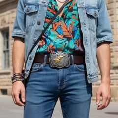 New Men Belt Buckle Dark Silver Metal Cowboy Western Rodeo Cowboy Gold Bull