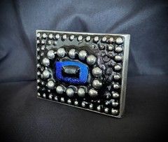 Belt Buckle Industrial Brutalist Blue Stone Beaded Texture OOAK Darren McNeese
