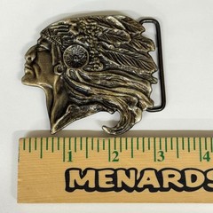 Vintage Native American Chief Headdress Belt Buckle Brass Tone Western Boho