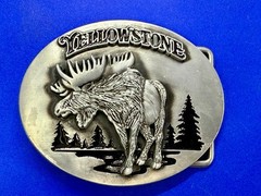 YELLOWSTONE National Park Moose Elk Wildlife Scene Silver Color Belt Buckle