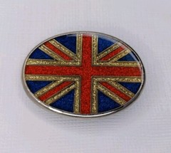 British Flag Belt Buckle Union Jack Glitter Enamel On Silver Tone Metal
