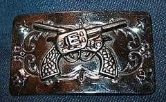 3&Prime; x 1-1/2&Prime; Silvertone Metal Gun Belt Buckle