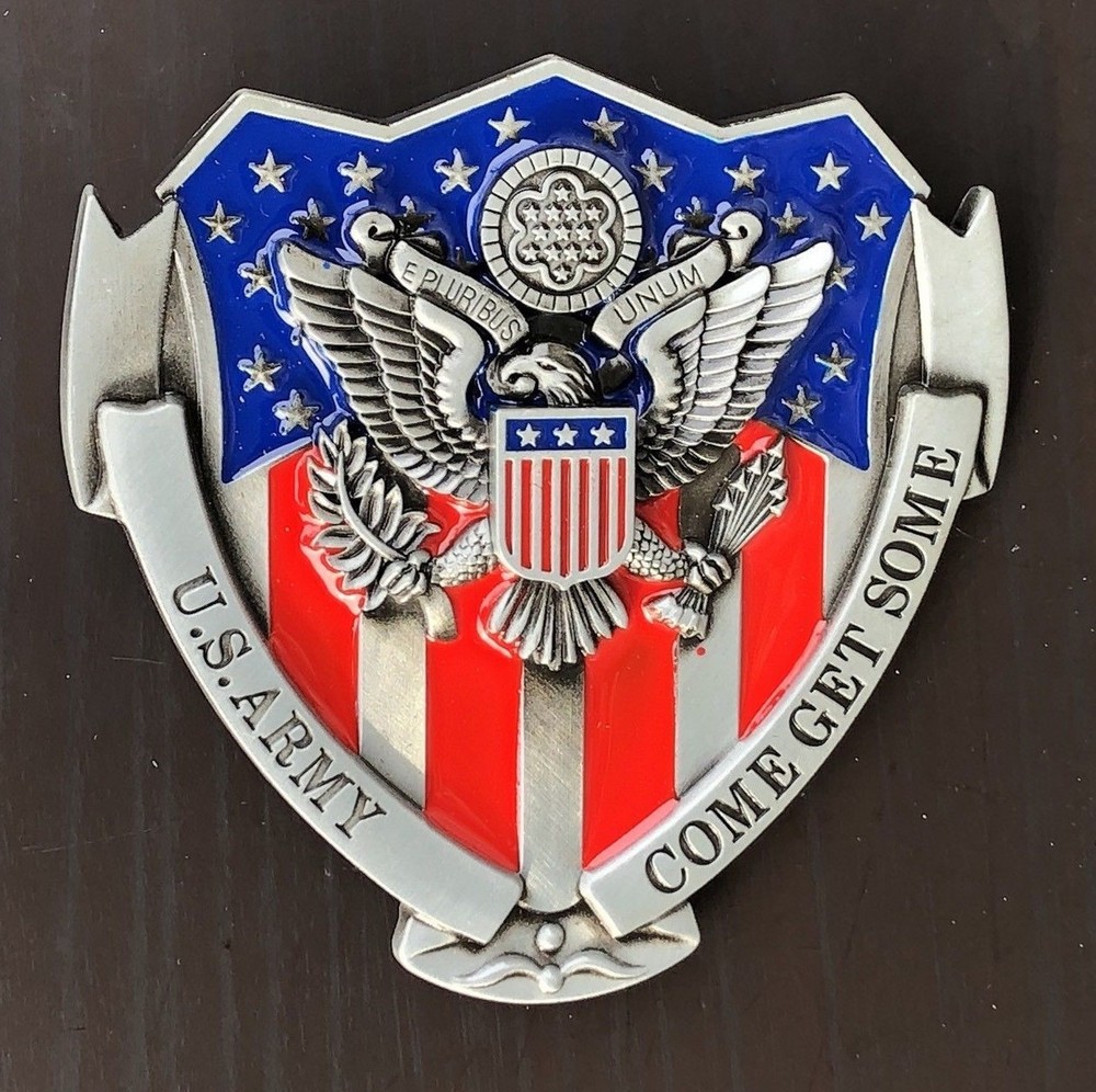 US ARMY Logo American Flag Belt Buckle Come Get Some Patriot