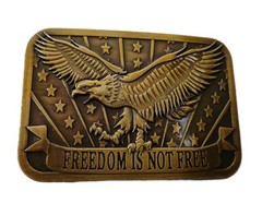 Freedom is Not Free Brass Belt Buckle Western Eagle Stars 2014 Sponsor USA