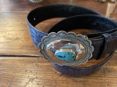 Navajo James Reid Dgn Sterling Silver Turquoise Belt Buckle 31-34-1.5”nu🐊✅