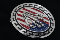 Men Silver Belt Buckle Skull Skeleton Hand USA Flag United States America Oval