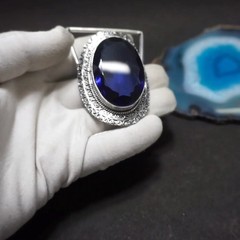 Handmade Silver Plated Belt Buckle with Amethysts Stone- Western Vintage