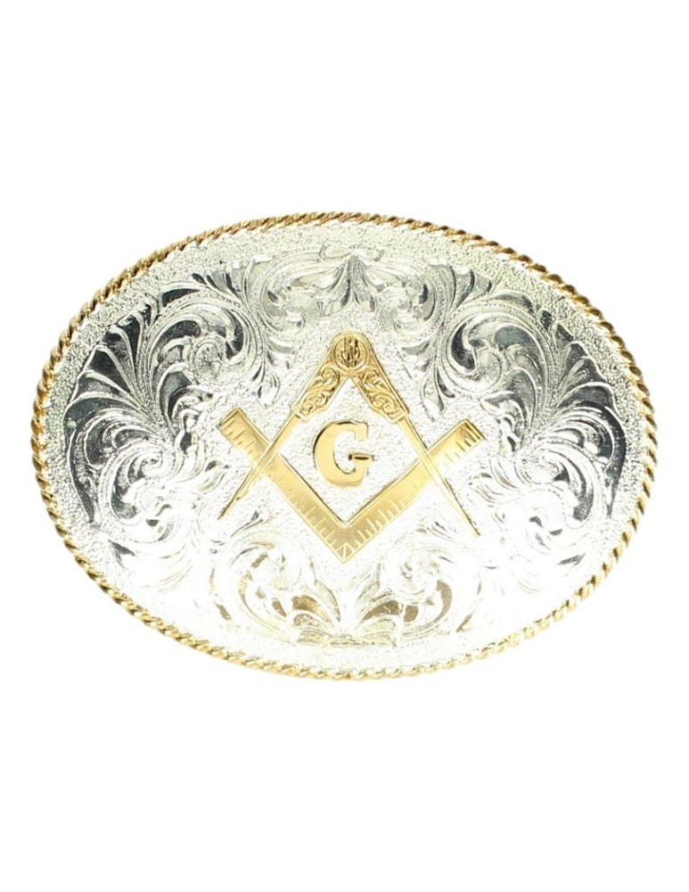 Crumrine Western Belt Buckle Masonic Engrave Rope Silver Bronze C10372