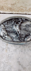 BELT BUCKLE 1983 PEWTER BAGAMOT ELK G-145 3 1/2 x 2 1/2&Prime;