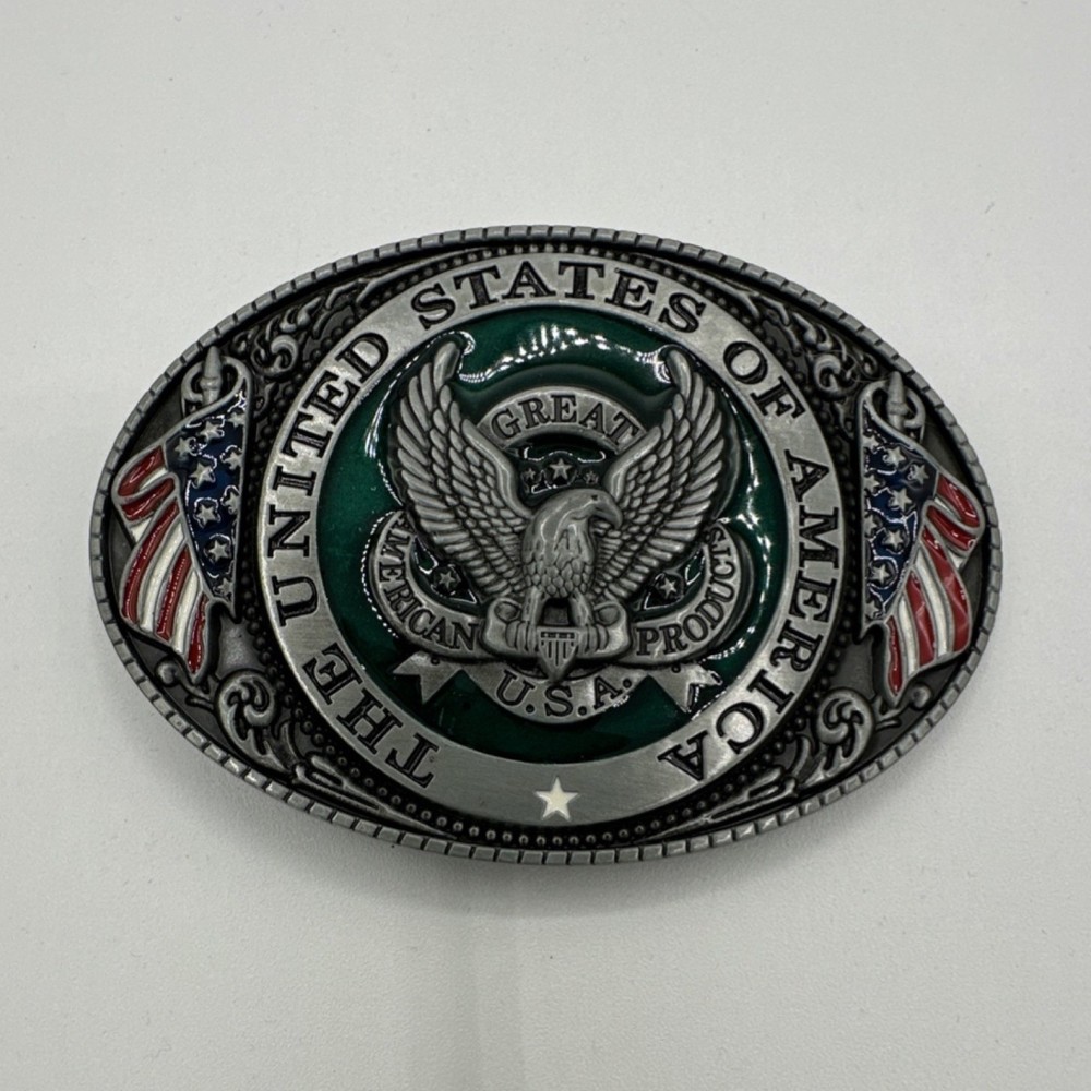 Patriotic Eagle Flag Western Metal Belt Buckle Antique Finish for Men 1.5&Prime;