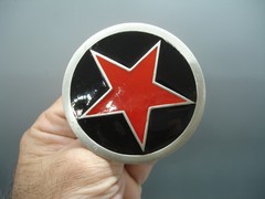 BIG RED Texas Lone STAR pewter BELT BUCKLE law enforcement badge sheriff emblem